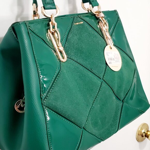 MATMAZEL "SERRA" 3 Compartment, Geometric Pattern Shoulder Bag- Green or Mink - Picture 12 of 17